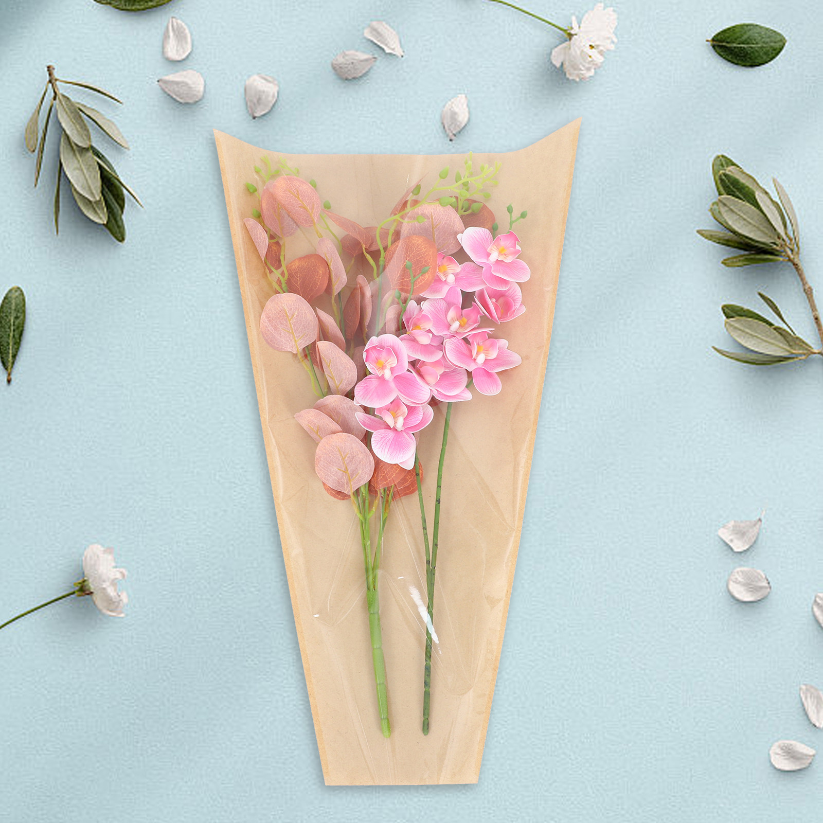 Flower Wrap Kraft - 50Pcs Kantong Bunga Kraft Transparan, Selubung