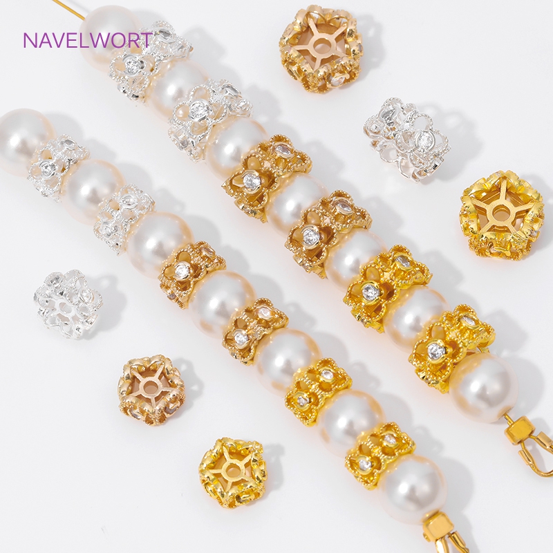 Flower Supplies - Pemisah Manik-manik 8/10MM Berlapis Emas 18K